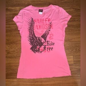 Women Harley-Davidson Pink Tee Eagle Design Large Fort-Hood Harker Heights TX